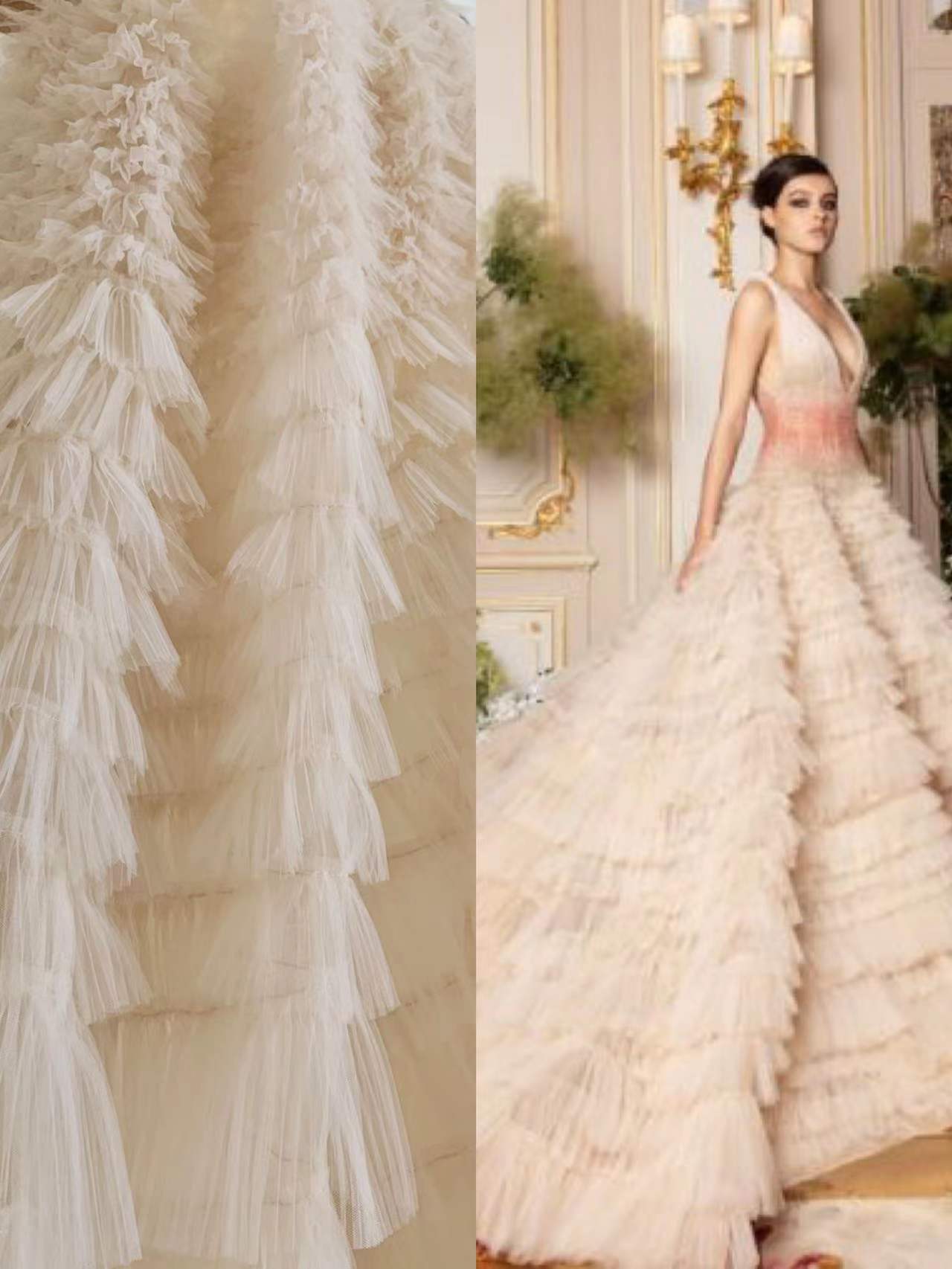 Crystal Mesh Fabric - 1 ياردة البيج سحق تول مجعد