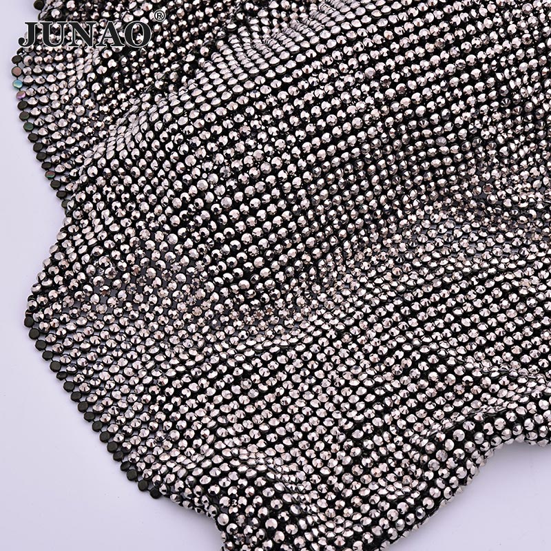Hotfix Rhinestone Sheet - JUNAO 45*120 سنتيمتر الذهب الأسود شبكة