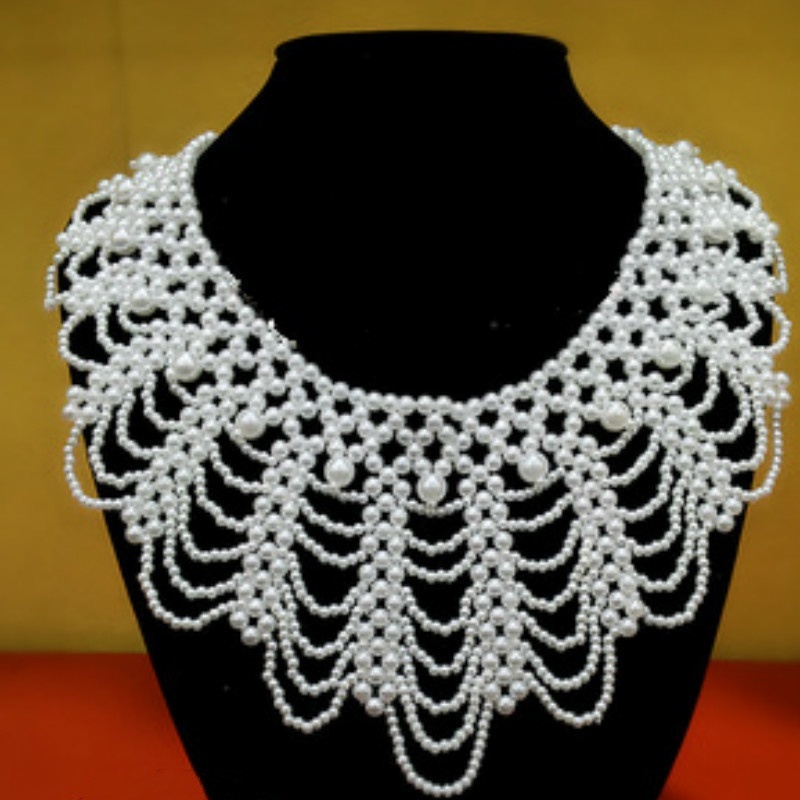 Beaded Trim Fringe - قلادة جديدة مزينة باللؤلؤ والدانتيل، زينة